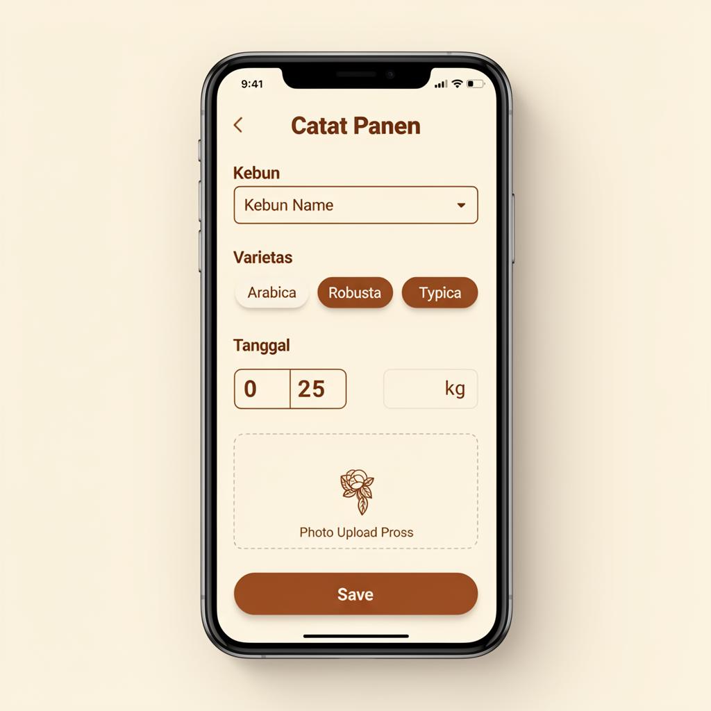 Mockup aplikasi mobile untuk pencatatan panen petani