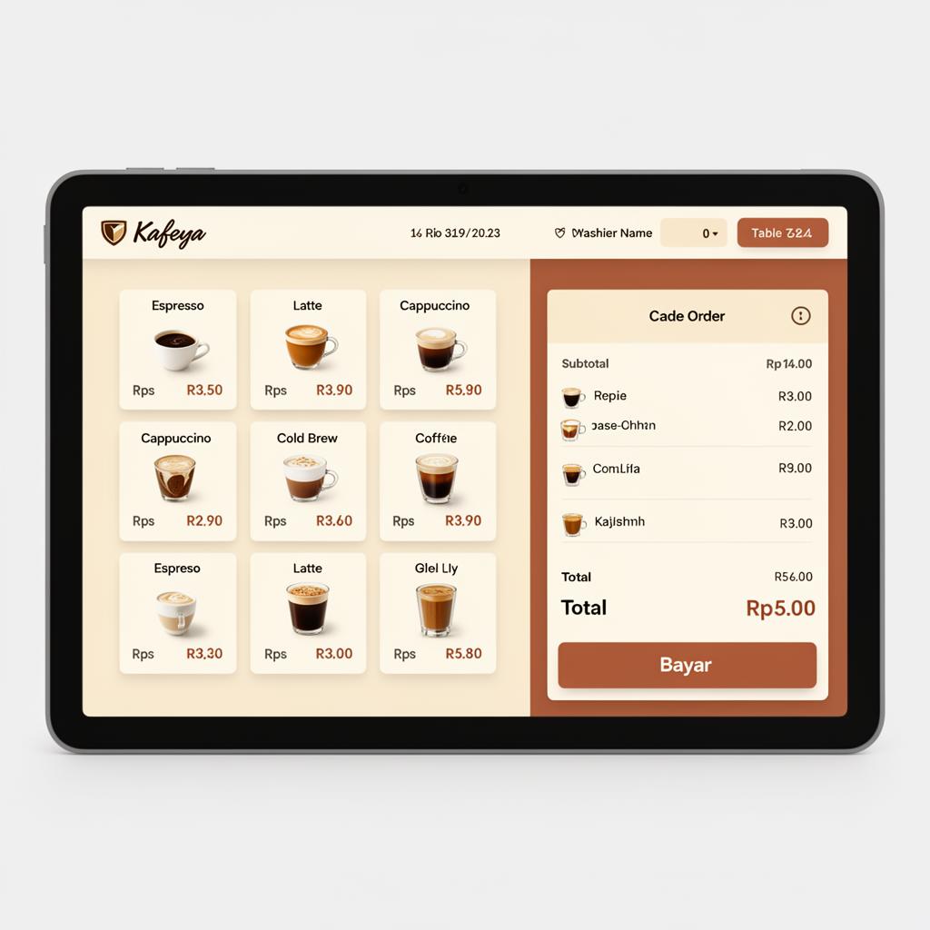 Antarmuka kasir Kafeya POS untuk café